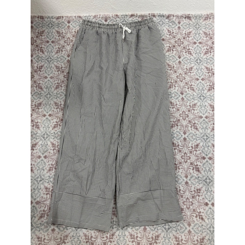 Zaful Striped Wide Leg Pants XL Black White Drawstring Seersucker Trousers